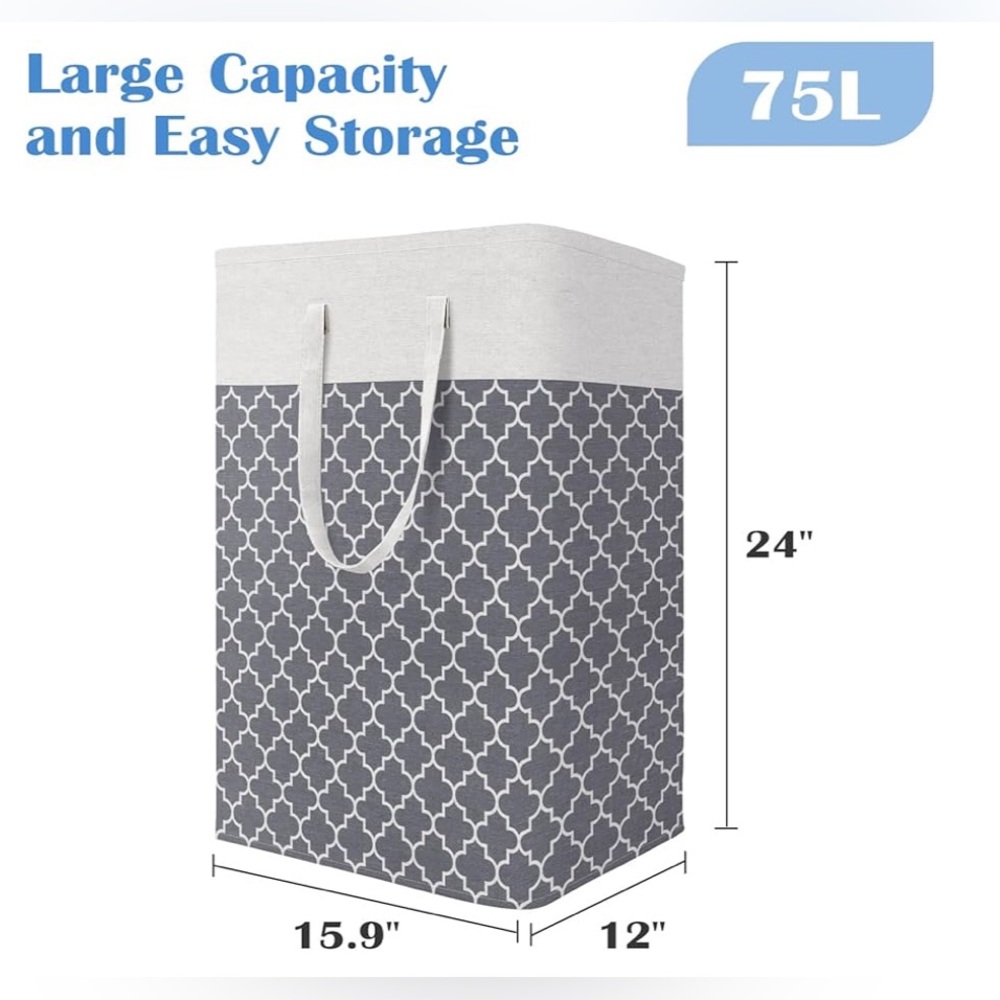 LARGE Laundry Basket, Freestanding＆Waterproof Laundry Hamper, Collapsible Tall C